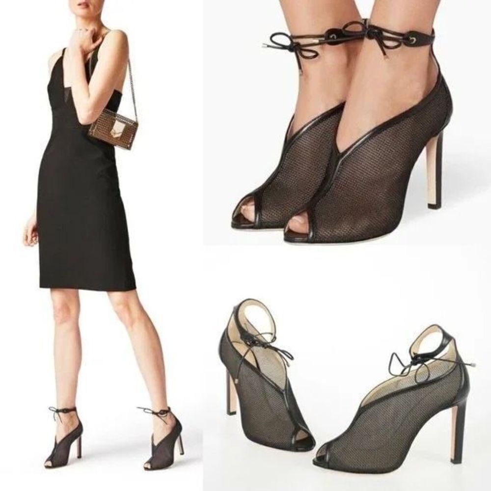 Jimmy Choo Sayra 100 Mesh Ankle Lace Up Tie Black Heels Booties Leather Size 36 - Picture 12 of 12